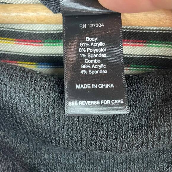 Ali Miles Tunic Sweater Size L Black Rainbow Multi Striped Cowl Neck Pullover - Picture 9 of 11